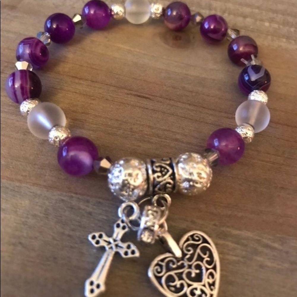 Amethyst and Silver Charm Bracelet